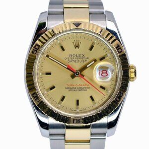 ROLEX DATEJUST 116263 18KY & SS TURN-O-GRAPH CHAMPAGNE INDEX OYSTER BAND YR-2005